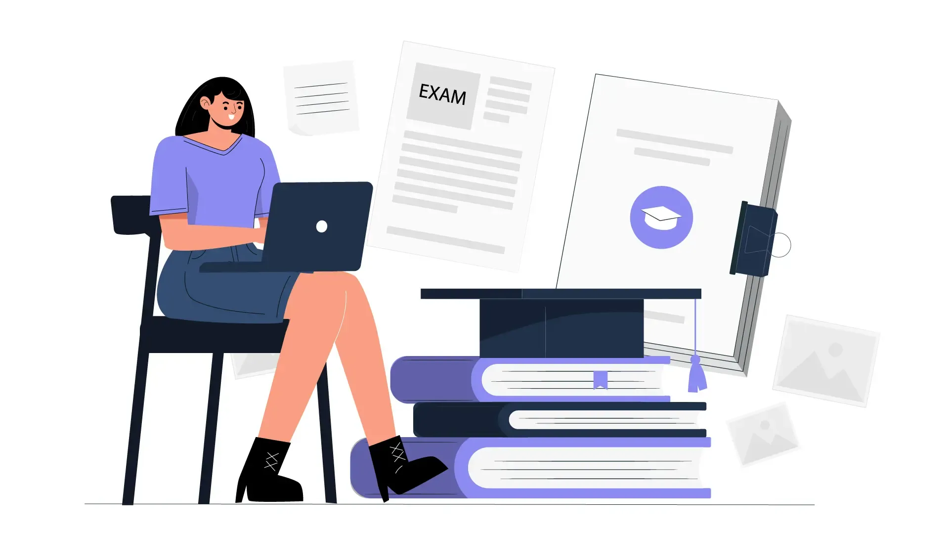 Modern Exam Study Flat 2D Illustration for Educational Content